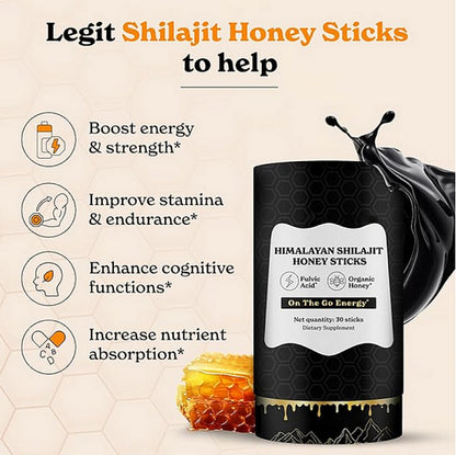 Pure Himalayan Shilajit Sticks with Organic Honey, Saffron | Easy to Consume Shilajit| 30 Sticks for Energy Boost & Immune Support, 85+ Trace Minerals, 75%+ Fulvic Acid